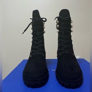 STUART WEITZMAN Lane Pearl Suede Combat Boots